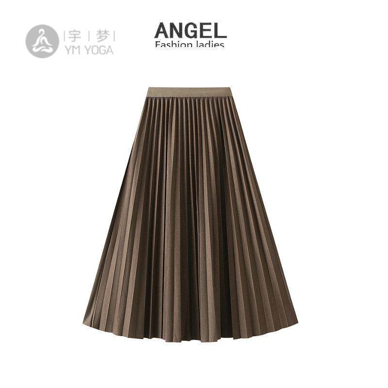 松紧高腰风琴百褶半身裙女2024秋冬季百搭中长款a字百褶裙0211
