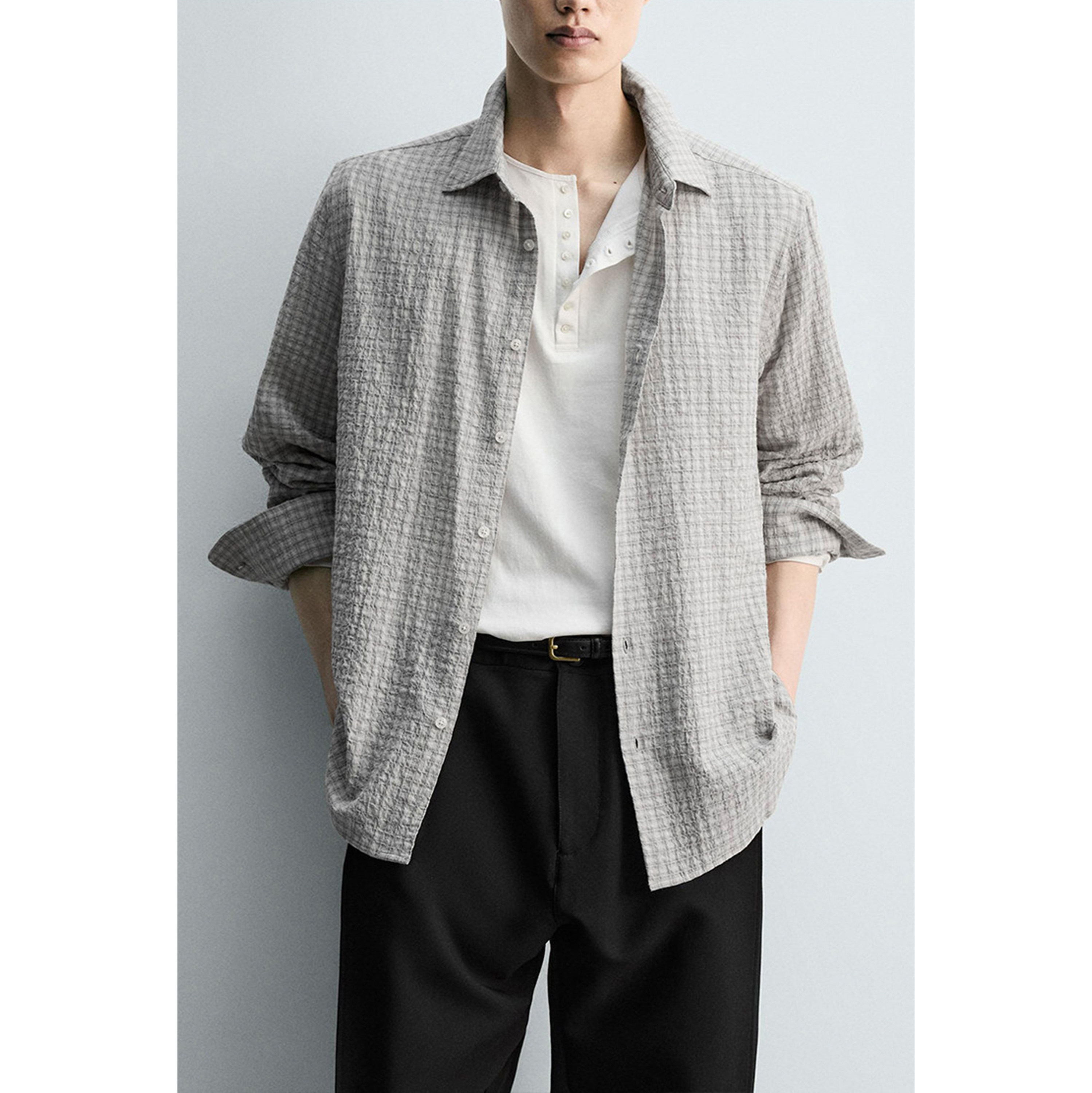 柜399！ZA春季新品 男装 宽松格子纹理翻领长袖衬衫 5854600 802,男装,衬衫,淘宝优惠券,粉丝福利购,淘宝优惠卷