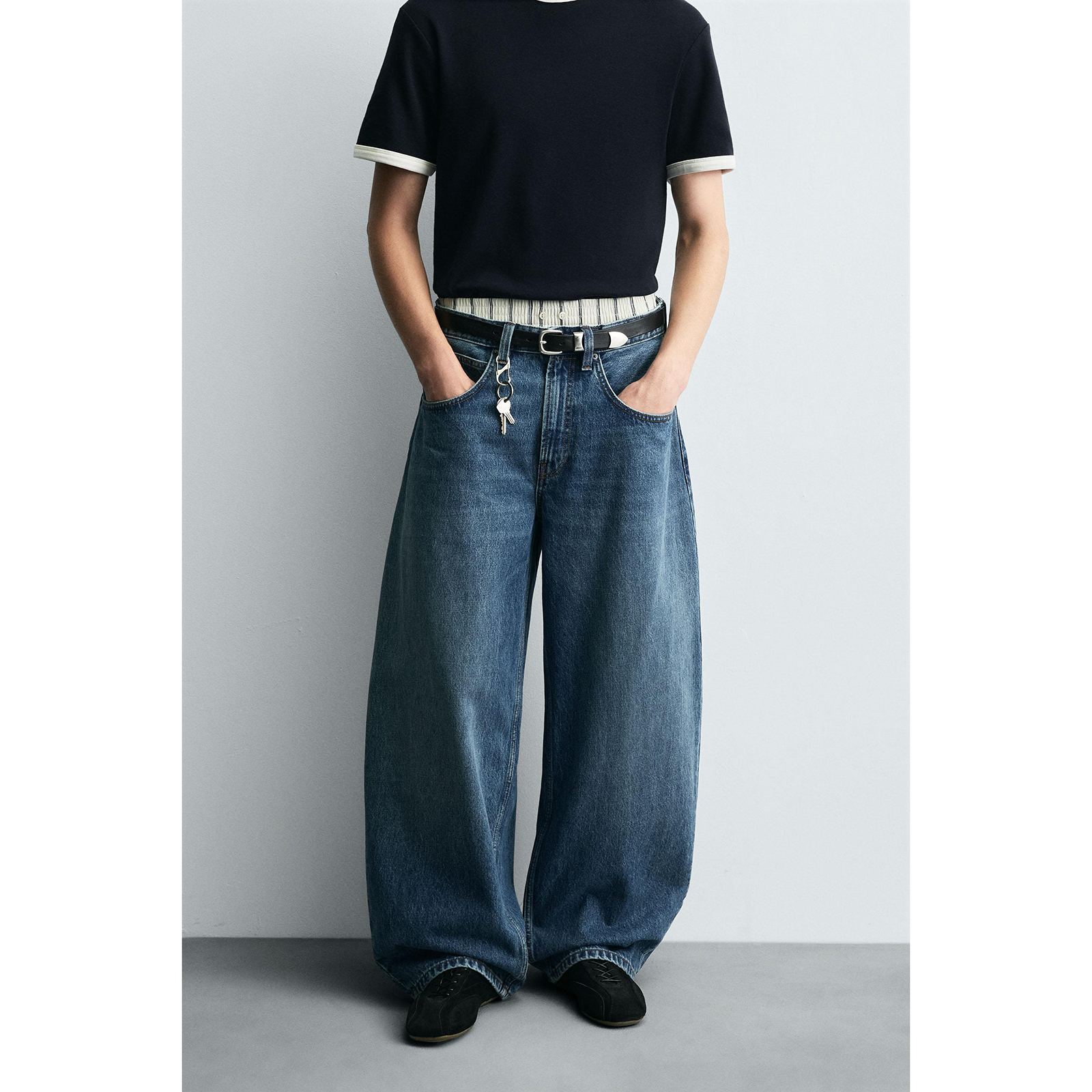 ZA 2025 秋季新品 男装 气球版型宽松水洗镰刀弯刀牛仔裤 3991370