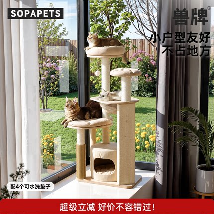兽牌奶酪猫爬架小户型不占地多层实木家用专用猫架子猫窝猫树一体