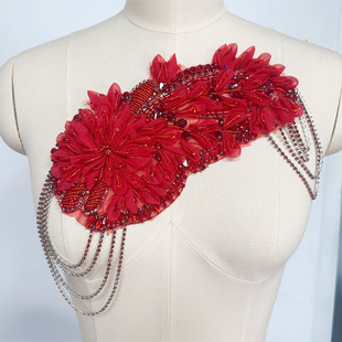 手缝网纱水钻钉珠婚纱礼服装饰蕾丝钉珠辅料小礼服裁片