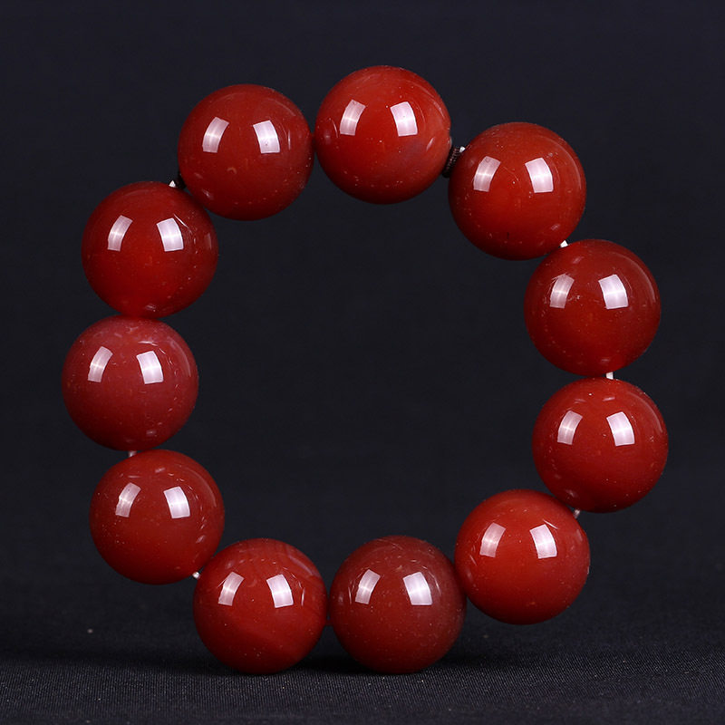 天然水晶玉髓东海红玛瑙手串 时尚韩版民族风玉石南红色玛瑙手链