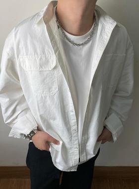 SAMS【极简工装口袋】高品质白色长袖衬衫男2025新款宽松衬衣外套