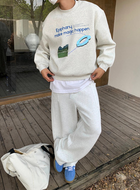 SAMS【复古设计图案印花】美式重磅圆领卫衣男女秋季新品宽松上衣