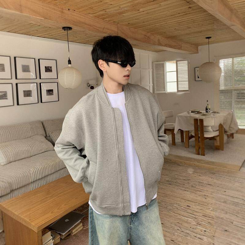 SAMS【高级感双领设计】灰色飞行员重磅卫衣夹克外套男加绒加厚冬