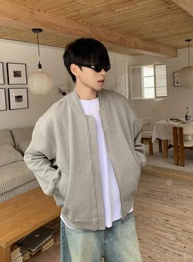 SAMS【高级感双领设计】灰色飞行员重磅卫衣夹克外套男加绒加厚冬