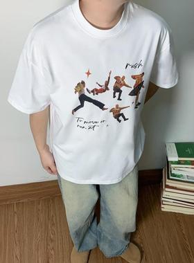 SAMS「逃离 自由自在」彩色印花短袖t恤男女2025国朝白色半袖上衣