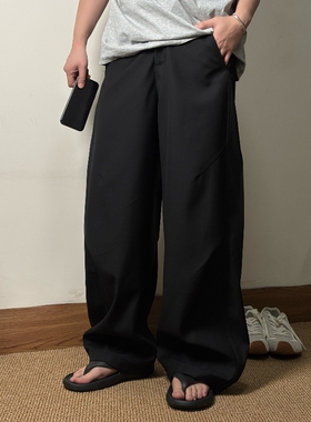 CROW【极简风解构打褶】复古弯刀西裤男垂感直筒休闲阔腿长裤宽松