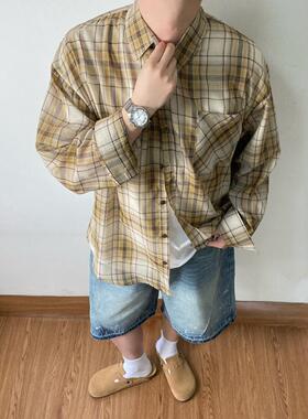 SAMS「透气防晒 色织格纹」全棉长袖衬衫男女同款宽松休闲衬衣ins