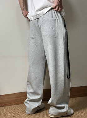 CROW【腰头撞色布设计】灰色宽松直筒卫裤男垂感抗皱休闲长裤潮流