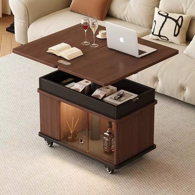 实木多功能可移动升降边几茶几