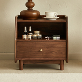 水墨兰亭 收纳储物柜 北美黑胡桃木床头柜实木覆古卧室小户型日式