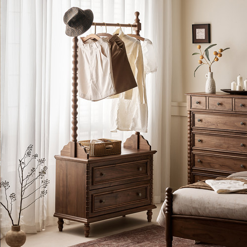 水墨兰亭黑胡桃木衣帽架