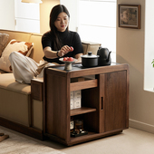 水墨兰亭移动茶水柜黑胡桃木多功能边几家用烧水壶一体沙发侧边柜