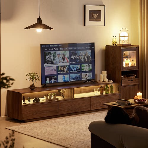 黑胡桃木电视柜落地复古风