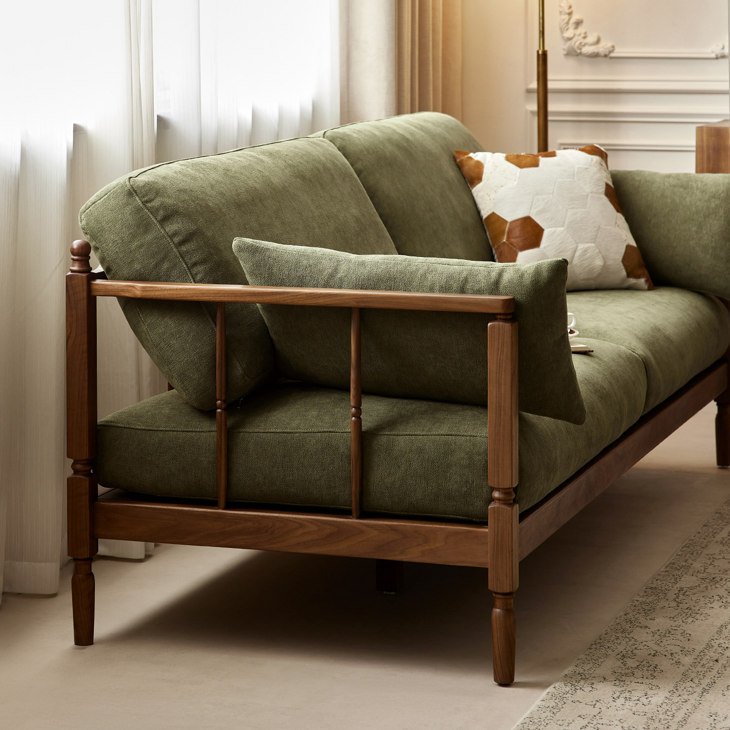 水墨兰亭法式复古黑胡桃木沙发中古客厅可拆洗布艺沙发2026新款