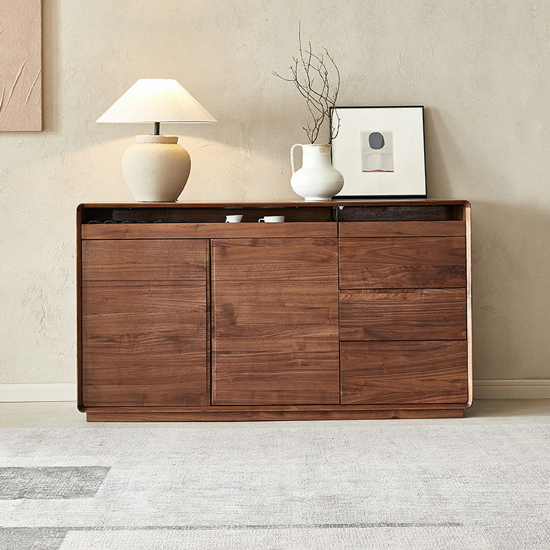 水墨兰亭意式极简黑胡桃木餐边柜