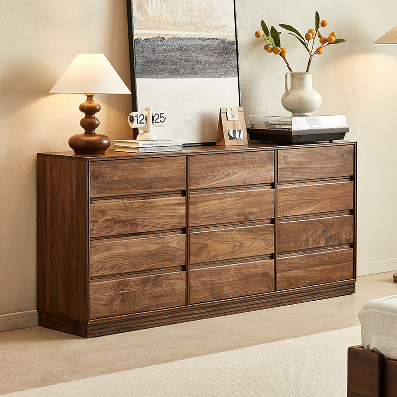 北美黑胡桃木储物柜床尾卧室实木斗柜收纳柜客厅简约现代十二斗柜