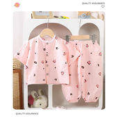 2026泡泡棉套装 家居服 男女童春秋打底中大童印花开衫 五分袖 七分裤