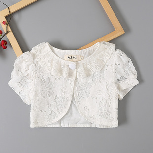 女童短袖 薄儿童柔软小外套公主裙外搭女宝宝白色蕾丝坎肩 披肩夏季