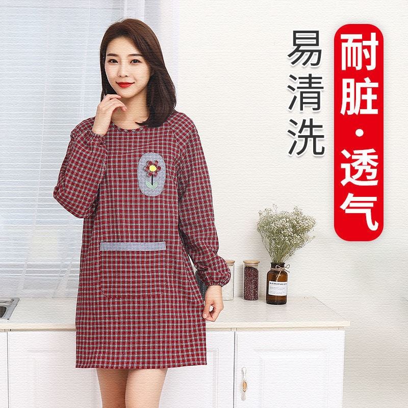 棉布长袖做饭围裙家用厨房薄款透气夏大人干活反穿罩衣女2022爆