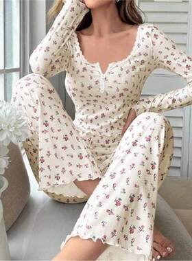 碎花长袖长裤家居服睡衣套装女 homewear pajamas set women