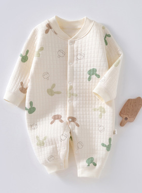 春季婴儿保暖连体衣宝宝夹棉衣服A类新生儿加厚睡衣哈衣爬服秋冬