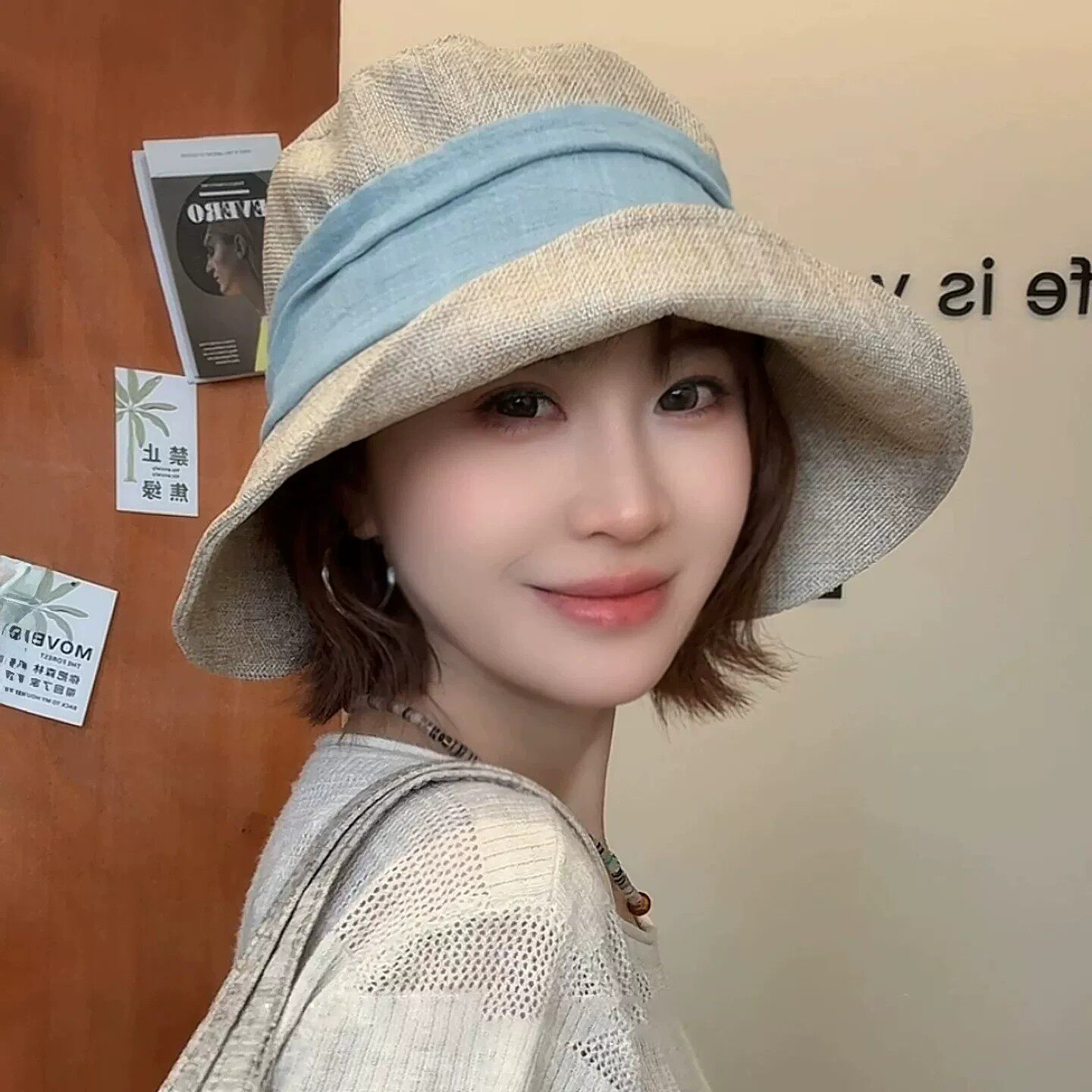 新款日系蝴蝶结棉麻渔夫帽女款春夏季大帽檐防紫外线遮阳防晒帽子