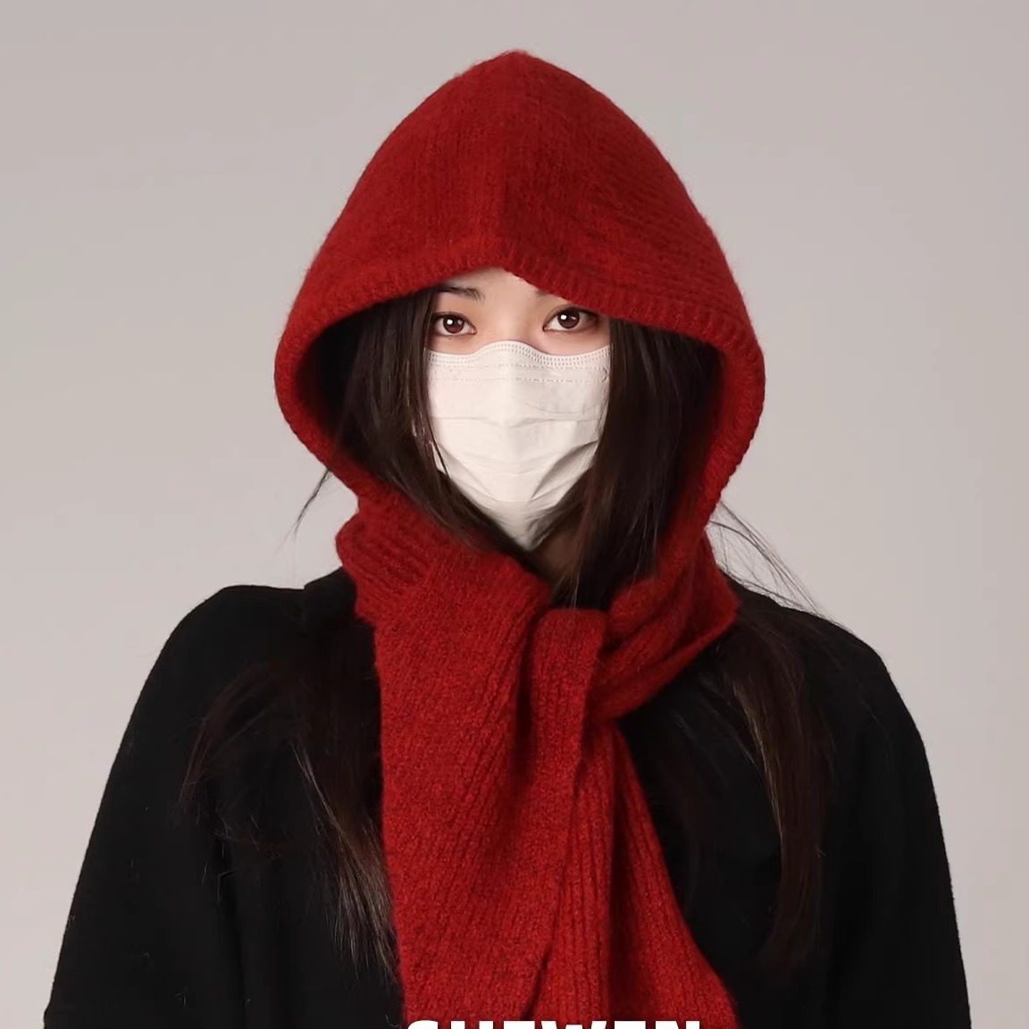 大头红色巴拉克拉法帽冬季保暖女