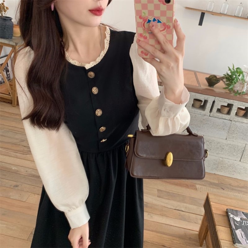 大码胖mm连衣裙女2023早秋新款撞色拼接小香风遮肉显瘦中长裙潮