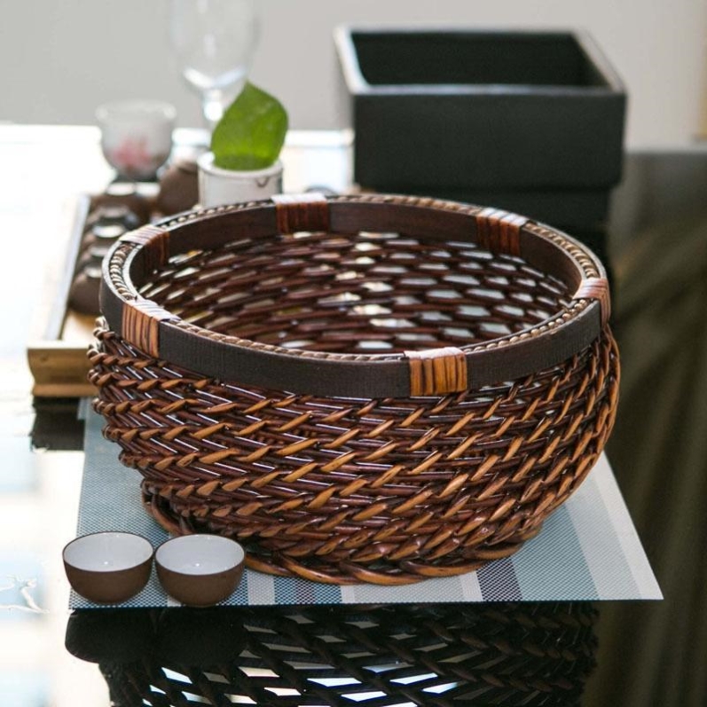 水果筐家用编织藤编篮子厨房桌面藤篮收纳筐零食杂物筐圆形馒头筐