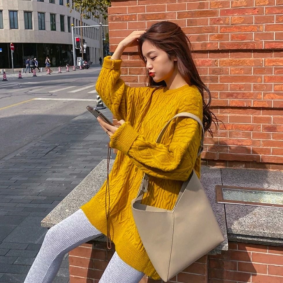中长款麻花毛衣女胖MM大码新款原版加厚韩版宽松外穿打底针织衫