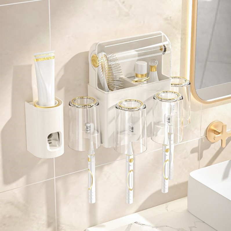防尘牙刷牙杯架子置物架卫生间壁挂式免打孔漱口杯电动家庭挂架子