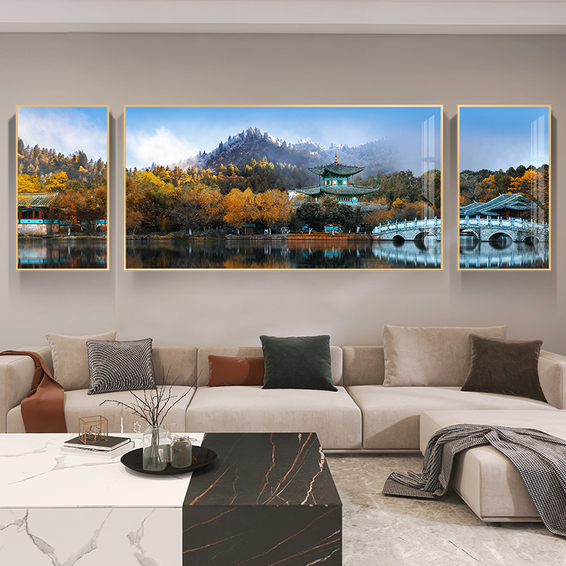 蓬莱云阁晶瓷画靠山画客厅装饰画竖版玄关挂画餐厅大尺寸壁画