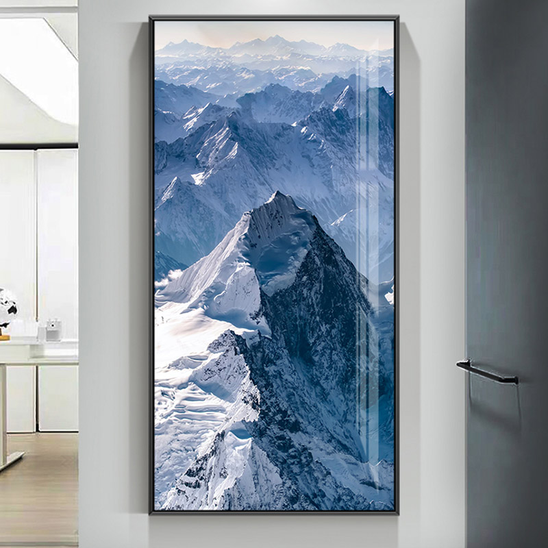 西藏雪山群峰水墨山水画客厅装饰画晶瓷餐厅挂画办公室书房壁画图片