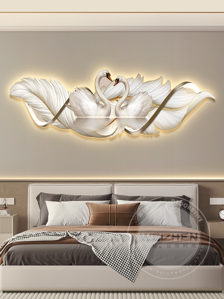 轻奢led带灯卧室床头装饰画主卧房间挂画壁画简约现代高级感天鹅