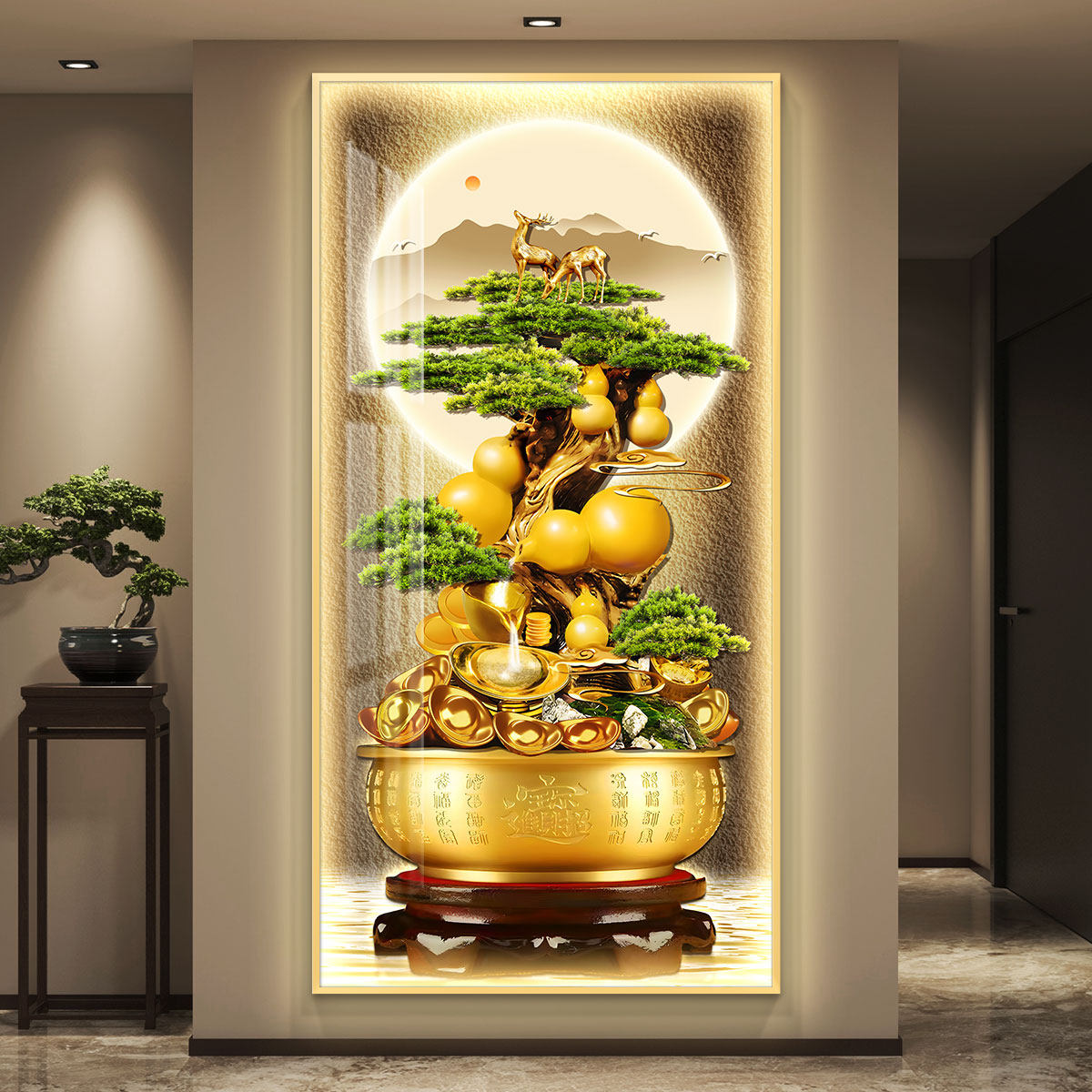 聚宝盆轻奢LED灯入户玄关装饰画走廊过道挂画壁画简约现代高级感