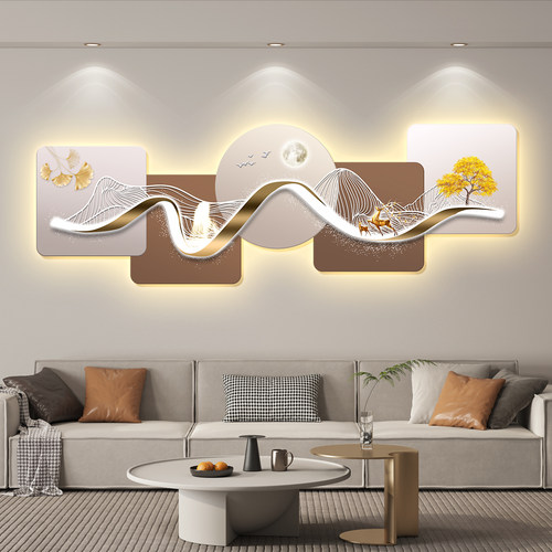 led带灯轻奢客厅装饰画沙发背景墙挂画壁画简约现代高级感抽象