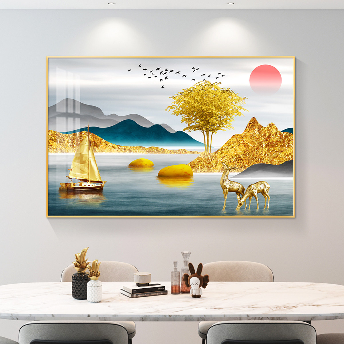 轻奢饭厅装饰画单幅饭厅厨房背景墙挂画壁画简约现代山水画高档