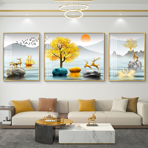 背有金山轻奢客厅装饰画山水画沙发背景墙挂画壁画简约现代墙画