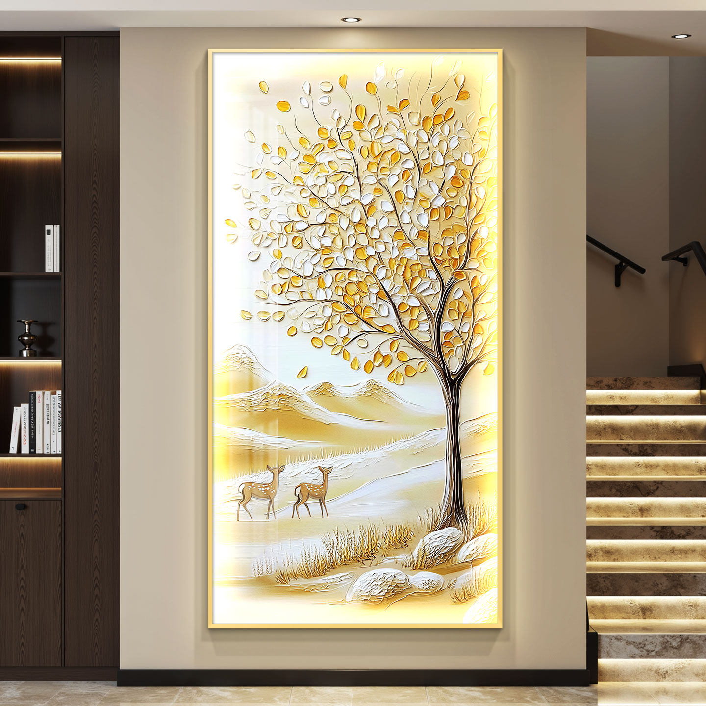 发财树轻奢led灯入户玄关装饰画走廊过道挂画壁画简约现代高级感
