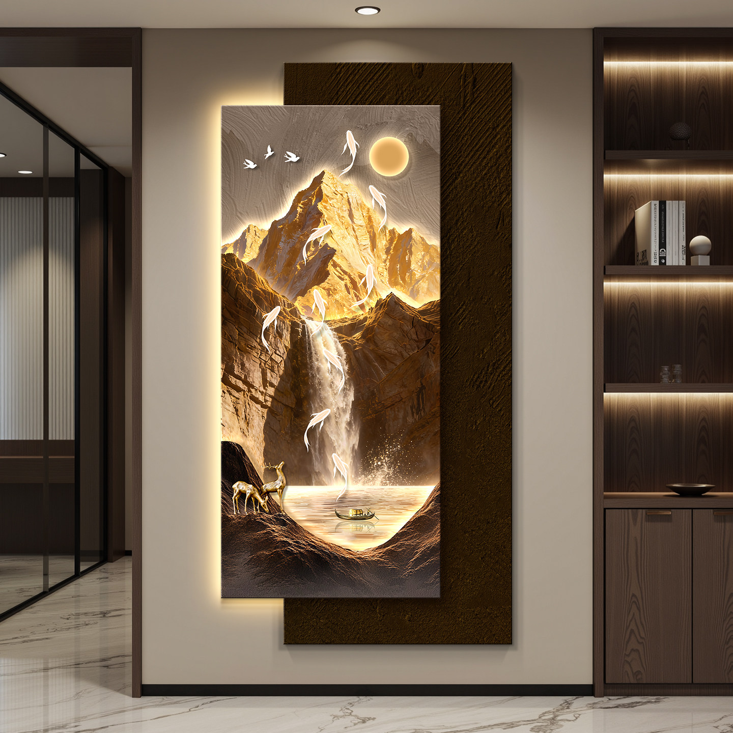 轻奢led灯入户玄关装饰画走廊过道挂画壁画简约现代高级感山水画