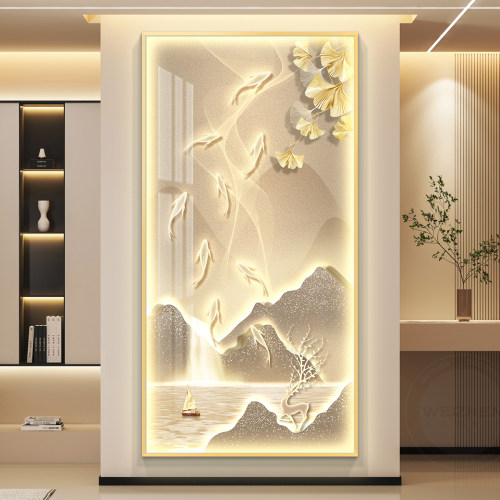 九鱼图轻奢LED灯入户玄关装饰画 画走廊过道挂画 画壁画 画简约现