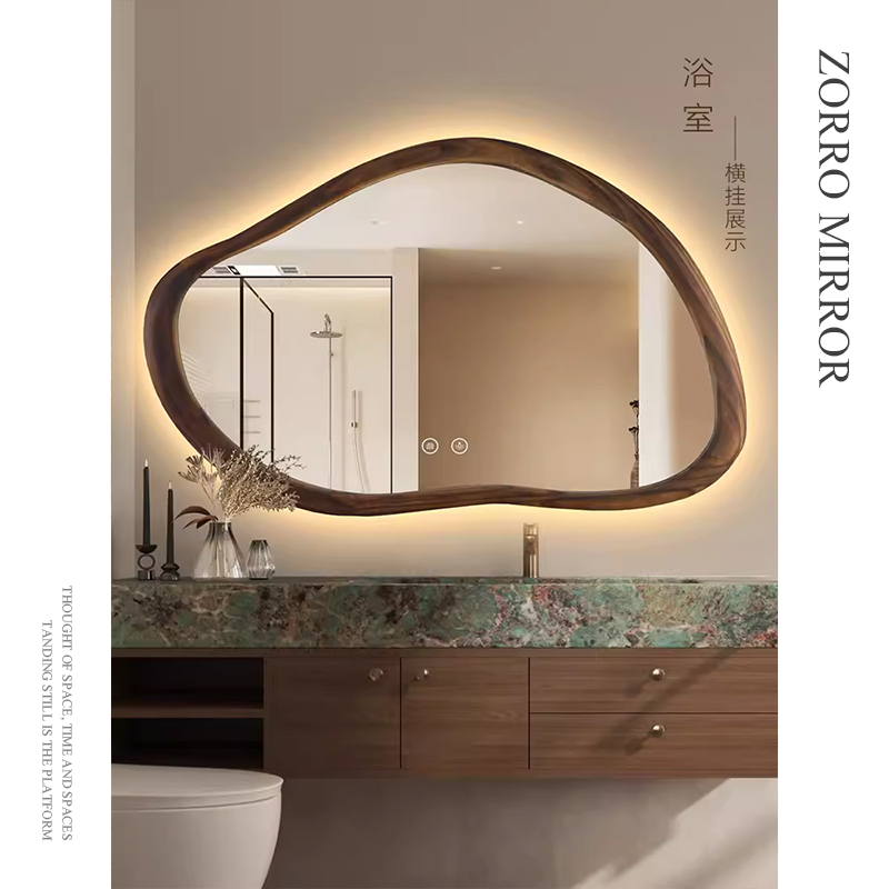 ZORRO中古风复古浴室镜美式卫生间化妆镜子挂墙不规则壁炉装饰镜