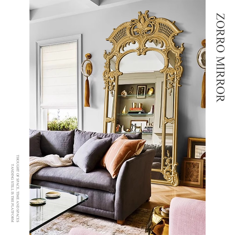 法式雕花穿衣镜别墅复古靠墙落地全身镜欧式奢华壁炉装饰壁挂镜子