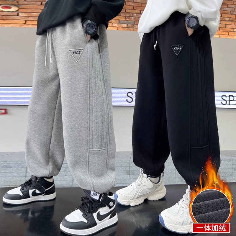 男童加绒裤秋冬款运动裤束脚卫裤