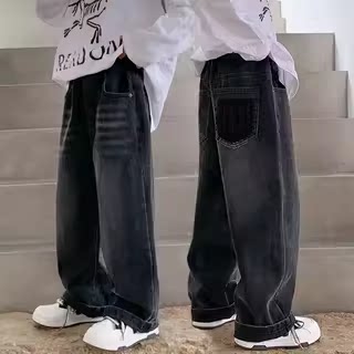 男童裤子春秋款2026新款中大儿童黑色牛仔裤男孩春季直筒长裤潮酷