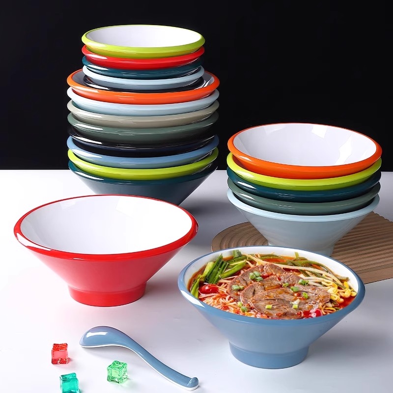密胺餐具面馆双色斗笠面碗