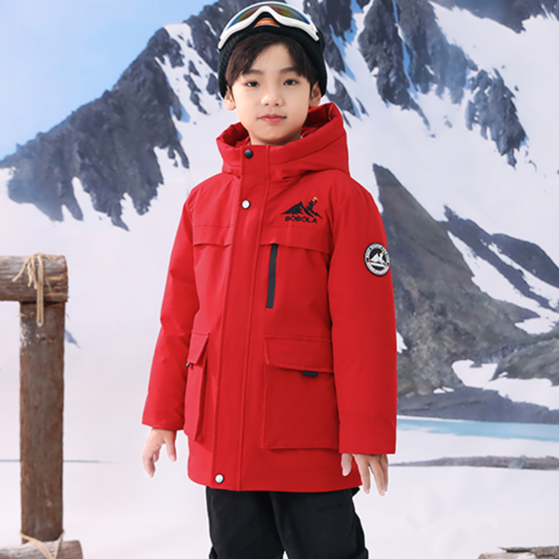 波波拉儿童羽绒服男童中长款中大童小学生工装羽绒服加厚冬季外套