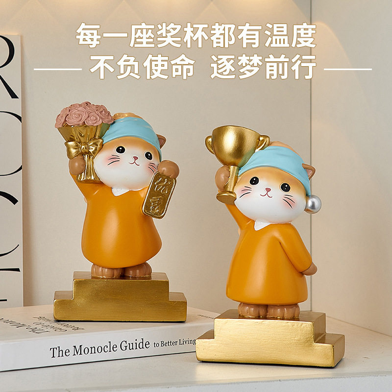 哇屋原创设计卡通艺术猫领奖摆件比赛奖励玄关客厅书桌装饰diy字